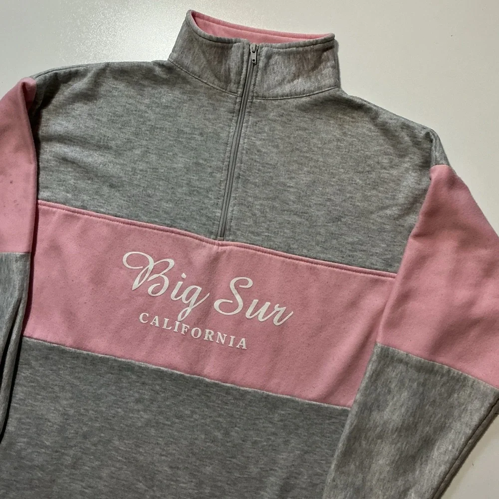 Vintage Big Sur California Souvenir Pink Gray 50/50 1/4 Zip Pullover Sweatshirt - Picture 3 of 10